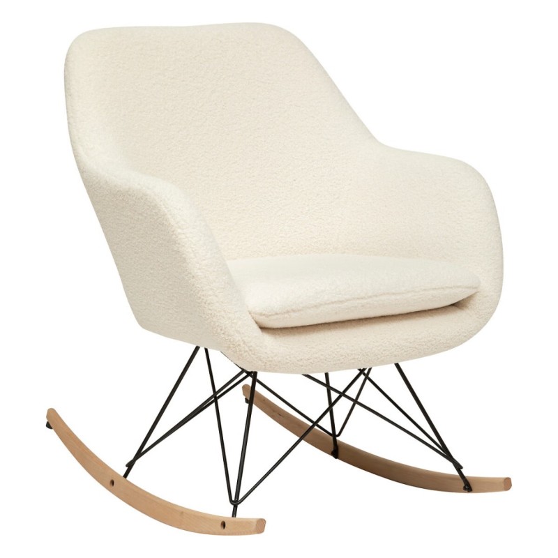 Balansoar alb Olmeto, metal, lemn, poliester, boucle, alb, H.83 cm, 197323B