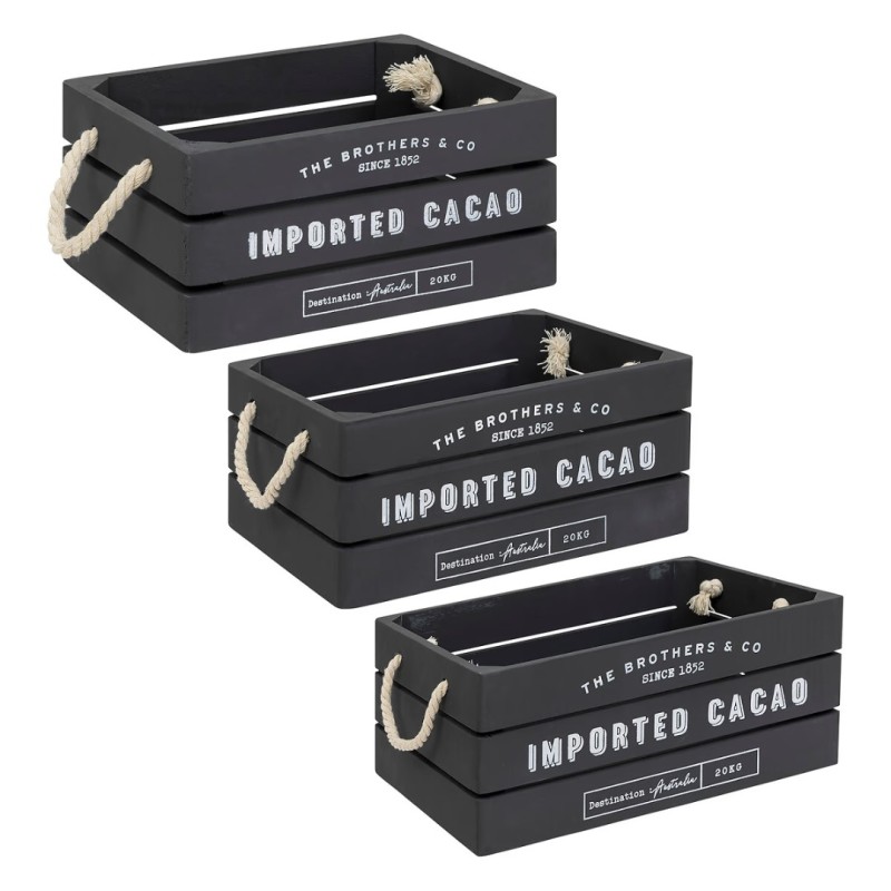 Set 3 cutii depozitare Denys, lemn, gri, L.23/29/35 cm, 157278B