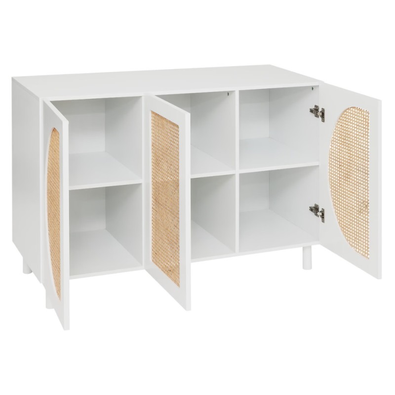 Comoda 3 usi Cabra, ratan si MDF alb, L.120 cm, 197716