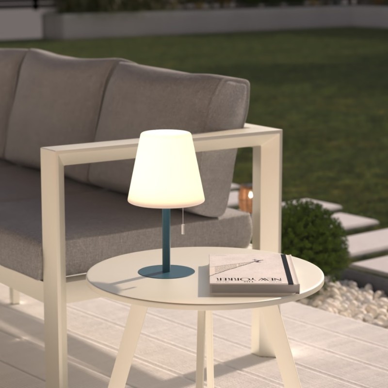 Veioza exterior Zack, metal, polipropilena, bleu, reincarcabil, LED, H.30 cm, 202608E