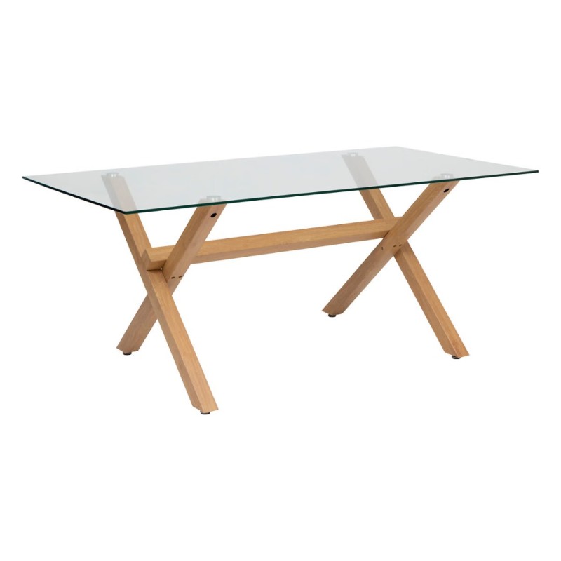 Masa dining Jorel, metal, sticla securizata, efect lemn, L.180 cm, 206040A