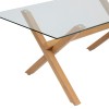 Masa dining Jorel, metal, sticla securizata, efect lemn, L.180 cm, 206040A