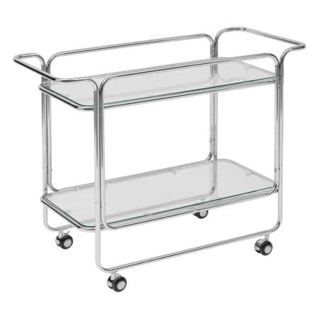 Masuta laterala cu roti Hornwell, metal, sticla temperata, argintie, H.71 cm, 213006 