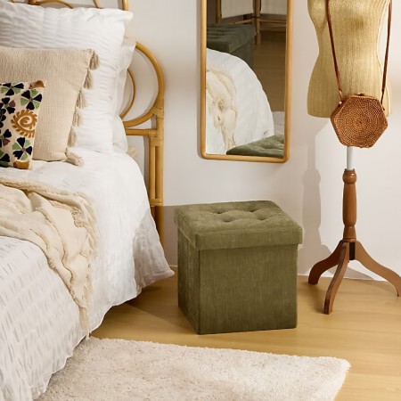 Taburet pliabil Lysandre, MDF, textil, verde khaki, 38X38 cm, 121470I 