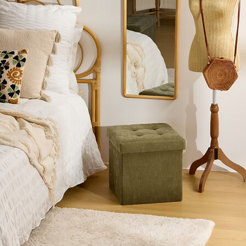 Taburet pliabil Lysandre, MDF, textil, verde khaki, 38X38 cm, 121470I