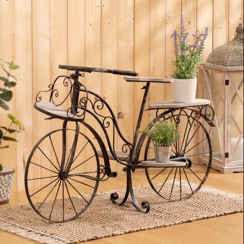 Suport plante decorativ Bike, metal, lemn, H.64 cm, 124880
