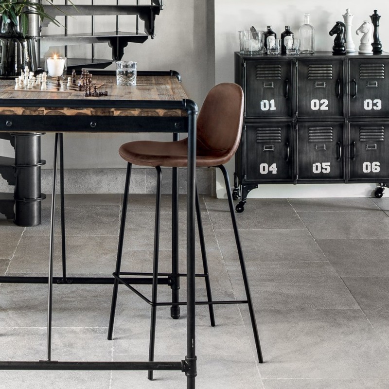 Scaun bar Vladi, picioare din metal, poliuretan maro, H.95 cm, 131341A