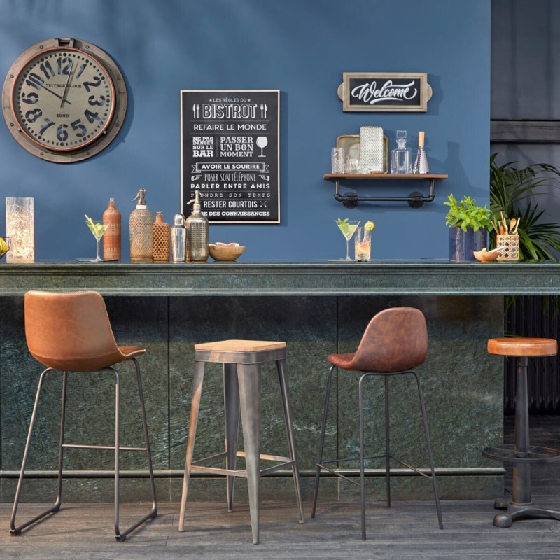 Scaun bar Vladi, picioare din metal, poliuretan maro, H.95 cm, 131341A