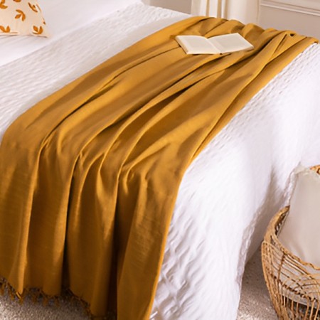 Cuvertura pat, bumbac, galben mustar, 160x220 cm, 131645R