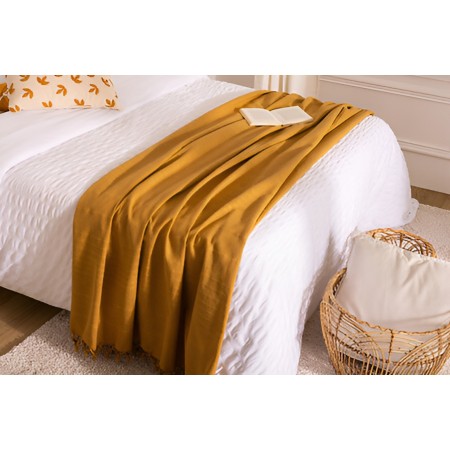 Cuvertura pat, bumbac, galben mustar, 160x220 cm, 131645R