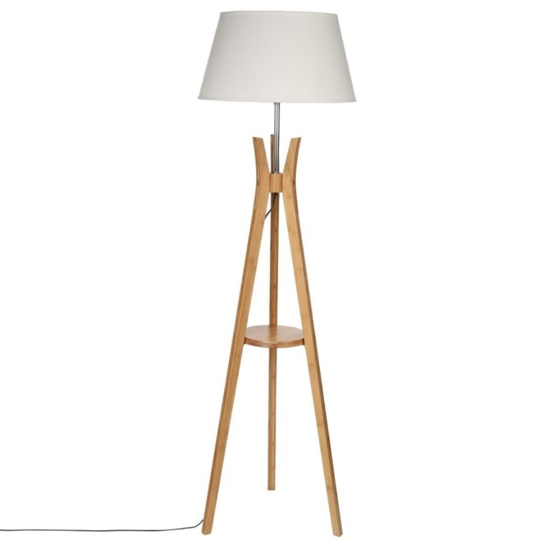 Lampadar Kalo, bambus, textil alb, 1XE27, H.156 cm, 135451