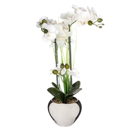 Orhidee artificiala, vaza ceramica argintie, H.53 cm, 136510D