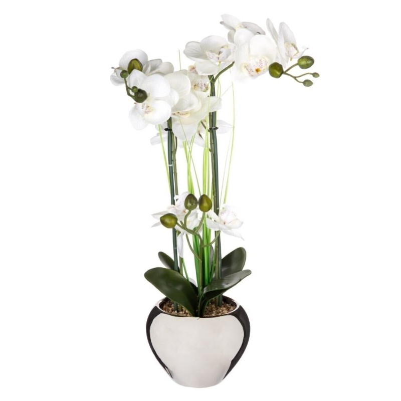 Orhidee artificiala, vaza ceramica argintie, H.53 cm, 136510D