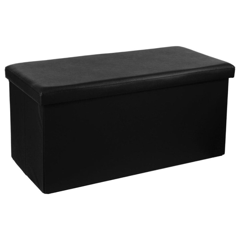 Bancheta Poof, MDF, vynil, negru, L.76 cm, 140090A