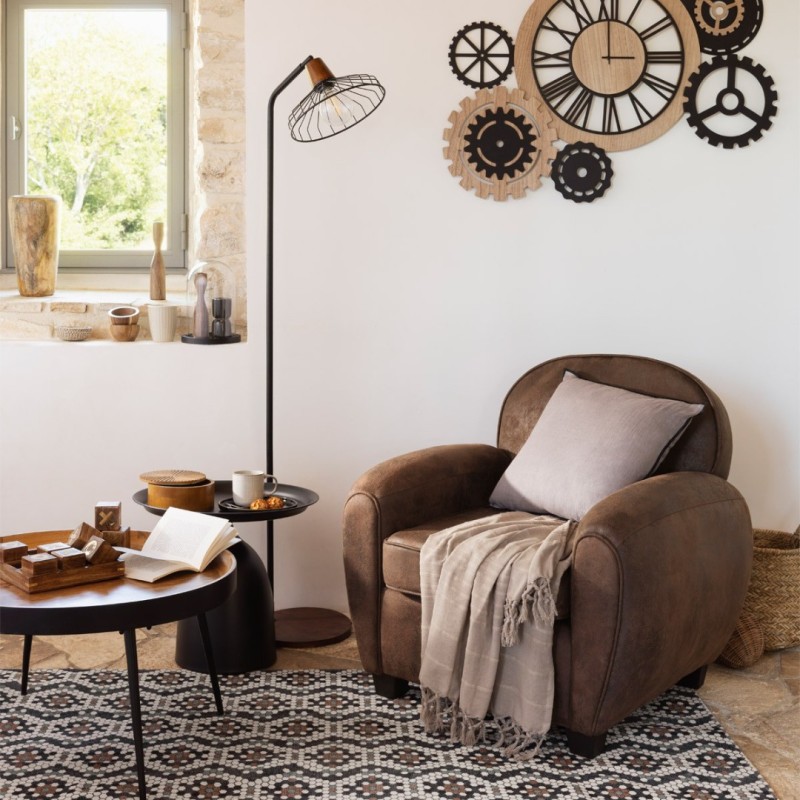 Fotoliu Stanis, lemn, poliester, efect piele, maro, H.81 cm, 140336
