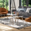 Set 3 masute cafea Mileo, picioare din lemn natur, blat MDF, alb, L.34/46/60 cm, 157052A