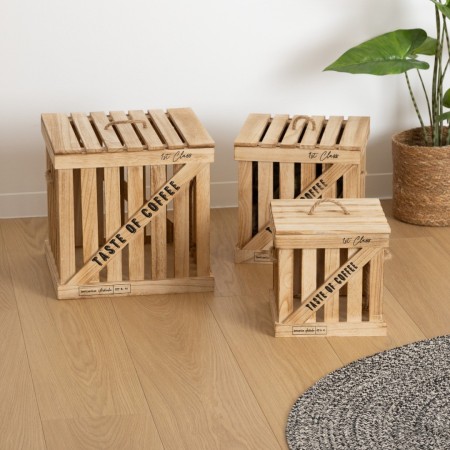 Set 3 cutii depozitare Denys, lemn natur, L.25/30/36 cm, 157279