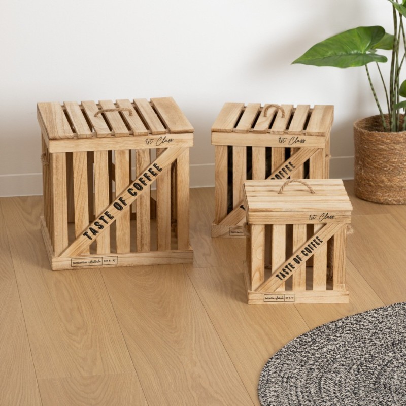 Set 3 cutii depozitare Denys, lemn natur, L.25/30/36 cm, 157279