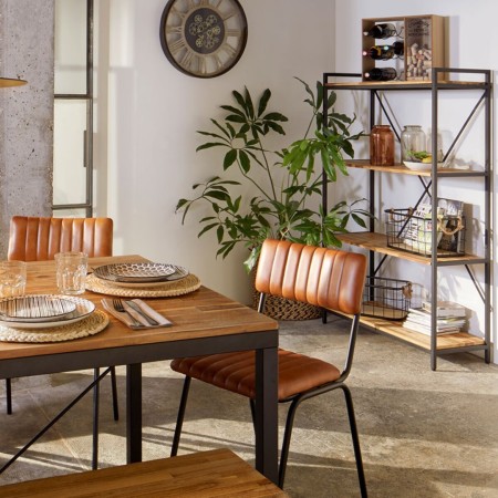 Scaun dining Dario, structura metal negru, piele maro, H.78 cm, 157284A