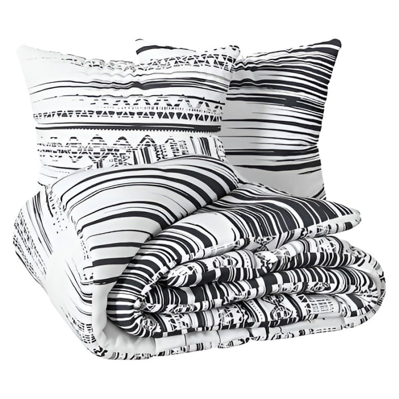 Lenjerie de pat Etnik, 2 persoane, 3 piese, bumbac, alb/negru, 240x220 cm, 163996