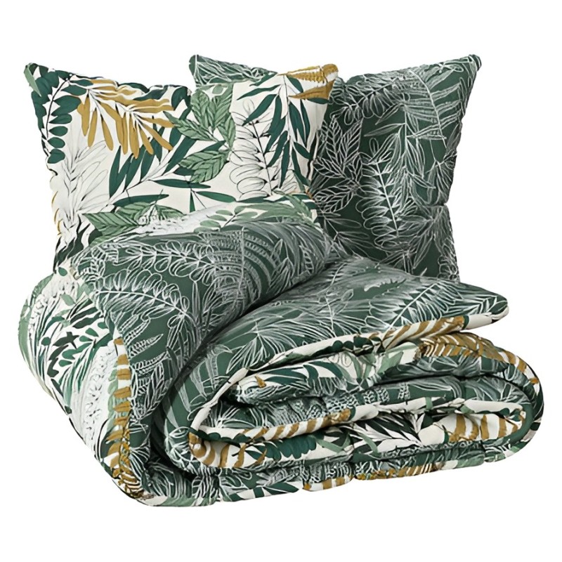 Lenjerie de pat Tropik, 2 persoane, 3 piese, bumbac, verde, 240x220 cm, 164109