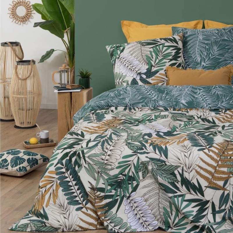 Lenjerie de pat Tropik, 2 persoane, 3 piese, bumbac, verde, 240x220 cm, 164109