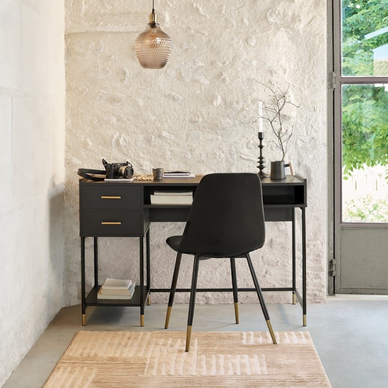 Scaun dining Tyka, picioare din metal, catifea neagra, H.86 cm, 166773A