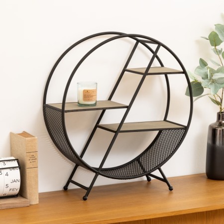 Raft rotund Timeo, metal negru, 3 polite din MDF, D.50 cm, 166780