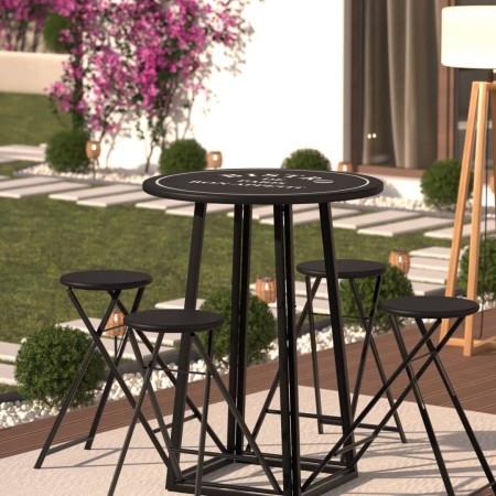 Set masa cu 4 scaune exterior Bistro, pliabil, metal, negru, D.77 cm, 168645