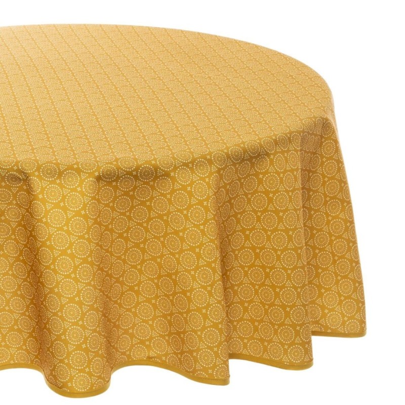 Fata de masa rotunda Etnik, poliester, galben mustar, D.180 cm, 168840R