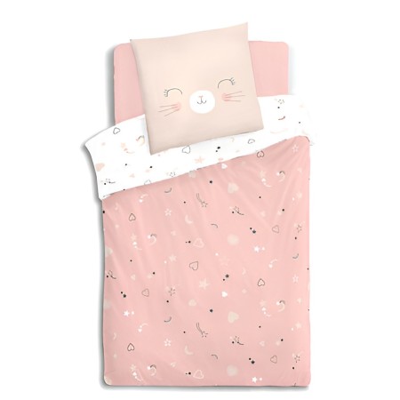 Set lenjerie de pat pentru copii Cat, bumbac, roz, 140x200 cm, 174018C