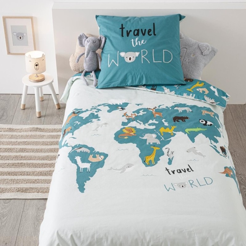 Set lenjerie de pat pentru copii World Map, bumbac, multicolor, 140x200 cm, 174018K