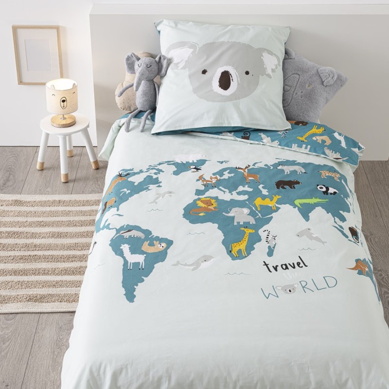 Set lenjerie de pat pentru copii World Map, bumbac, multicolor, 140x200 cm, 174018K