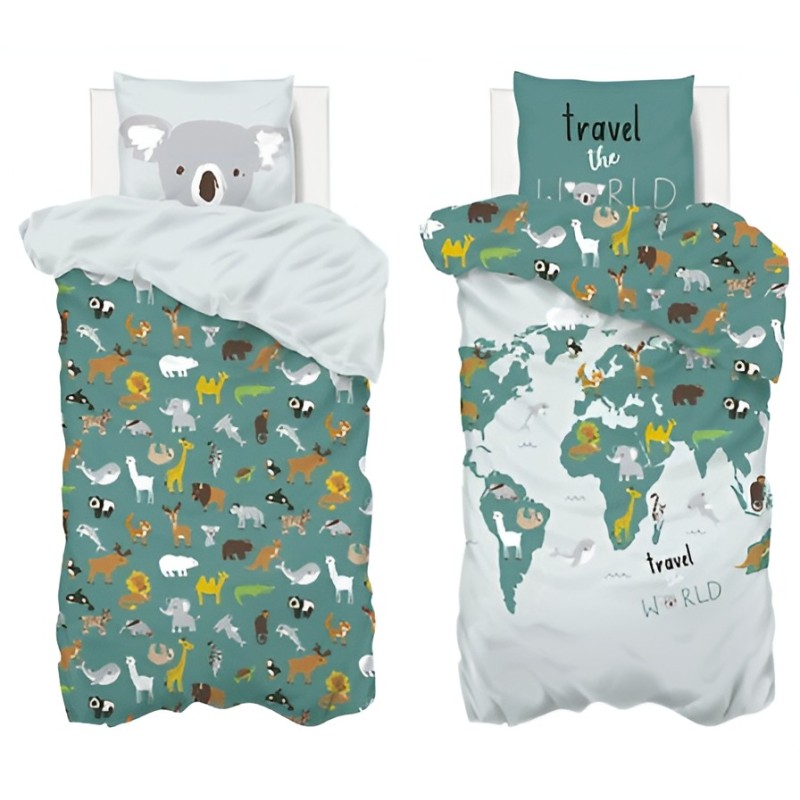 Set lenjerie de pat pentru copii World Map, bumbac, multicolor, 140x200 cm, 174018K