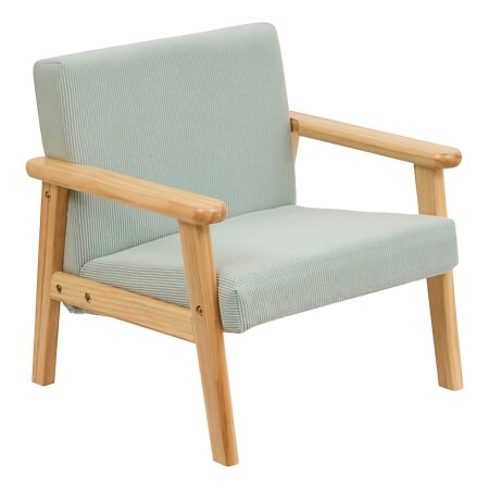 Fotoliu copii Basile, lemn de pin, placaj, textil verde celadon, H.46 cm, 174323D 