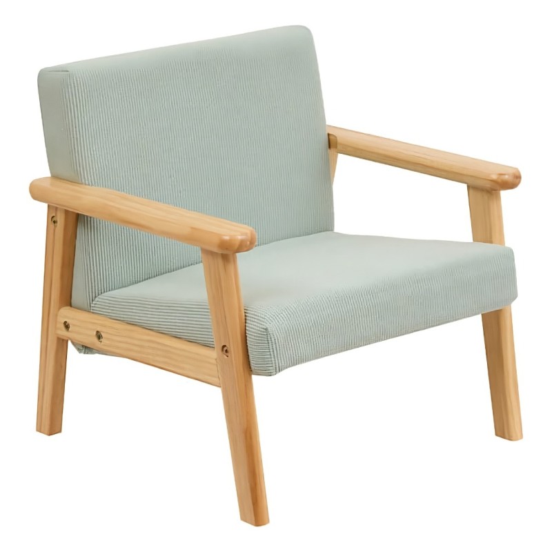 Fotoliu copii Basile, lemn de pin, placaj, textil verde celadon, H.46 cm, 174323D