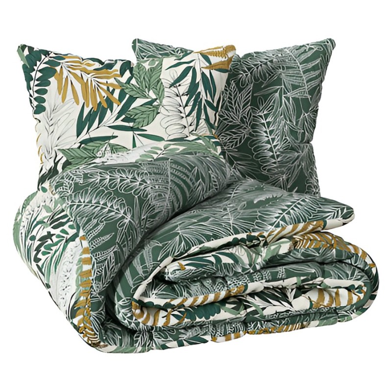 Lenjerie de pat Tropik, 2 persoane, 3 piese, bumbac, verde, 260x240 cm, 178599
