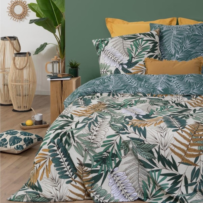 Lenjerie de pat Tropik, 2 persoane, 3 piese, bumbac, verde, 260x240 cm, 178599