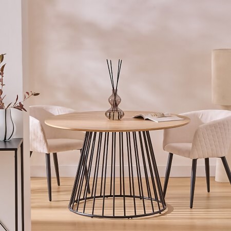 Masa dining Rayo, metal, bej, blat MDF, D.120 cm, 179166C 