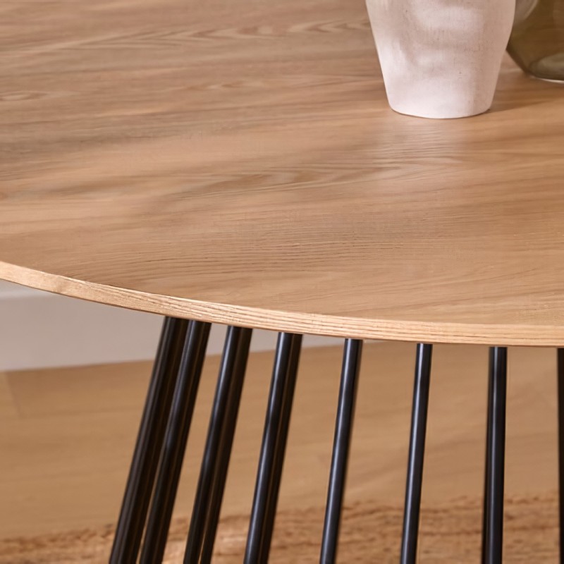 Masa dining Rayo, metal, bej, blat MDF, D.120 cm, 179166C