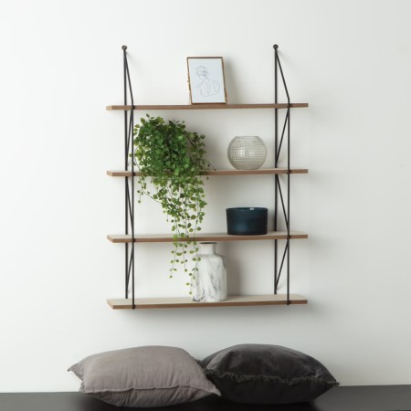 Raft de perete Iris, metal negru, 4 polite din MDF, H.81 cm, 179497