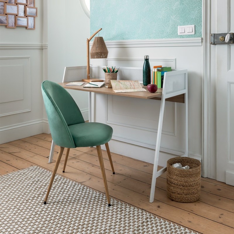 Scaun dining Slano, picioare metal, poliester verde celadon, H.84 cm, 184909B