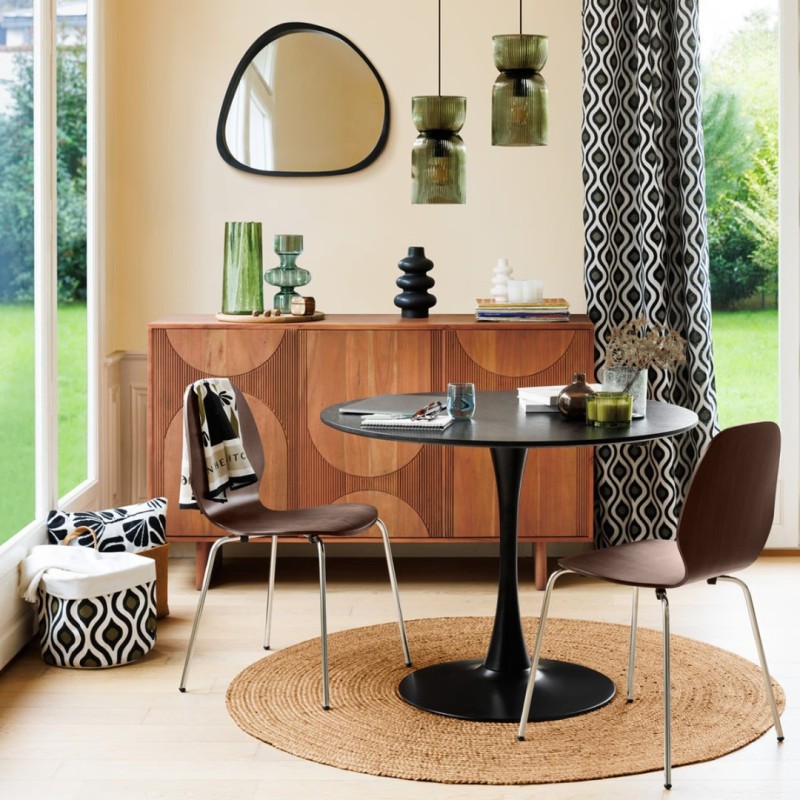 Masa dining rotunda Elias, metal, lemn, neagra, D.102 cm, 184932A
