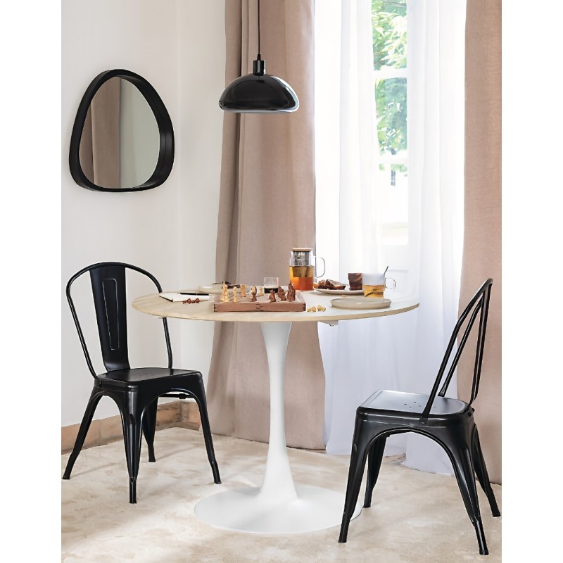 Masa dining Elias, metal, MDF, alba, efect travertin, D.102 cm, 184932B