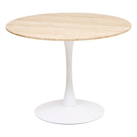 Masa dining Elias, metal, MDF, alba, efect travertin, D.102 cm, 184932B 