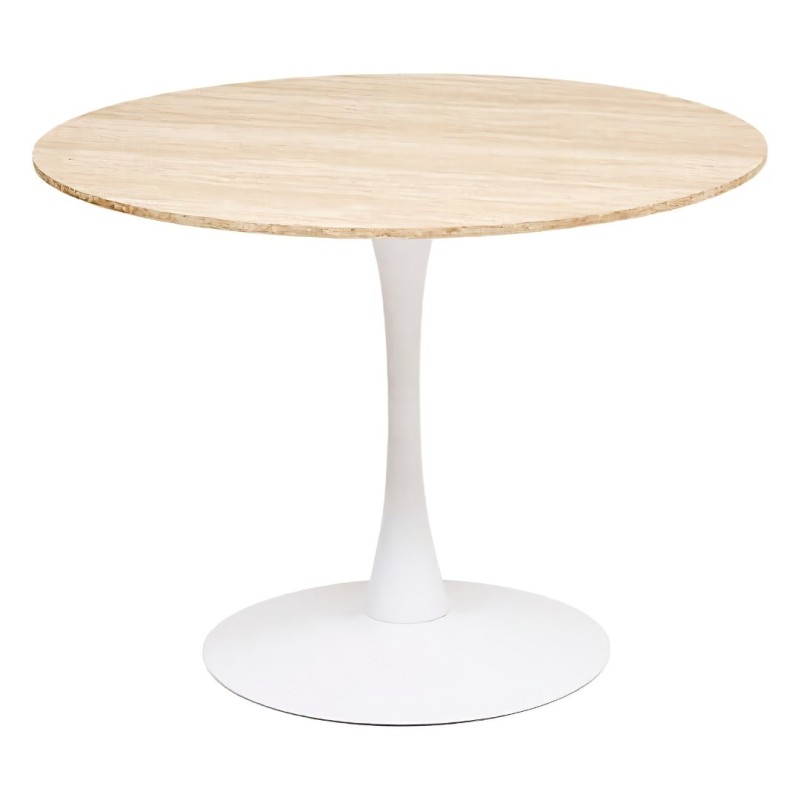 Masa dining Elias, metal, MDF, alba, efect travertin, D.102 cm, 184932B