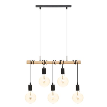 Suspensie Jake, metal, lemn, negru, 5XE27, H.120 cm, 186390