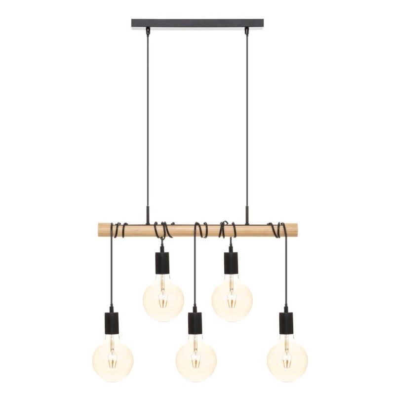 Suspensie Jake, metal, lemn, negru, 5XE27, H.120 cm, 186390