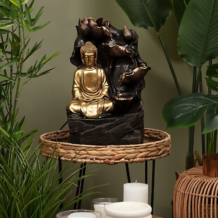 Fantana decorativa Buddha, polirasina, auriu, H.40 cm, 193289 