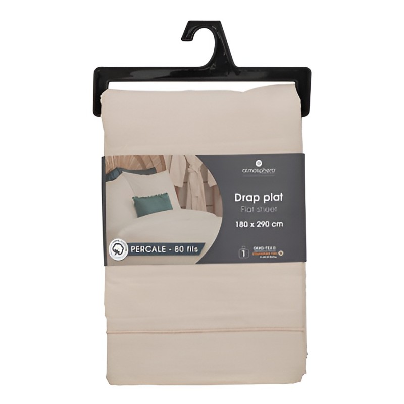 Cearceaf de pat, bumbac percale, bej, 180x290 cm, 194360D